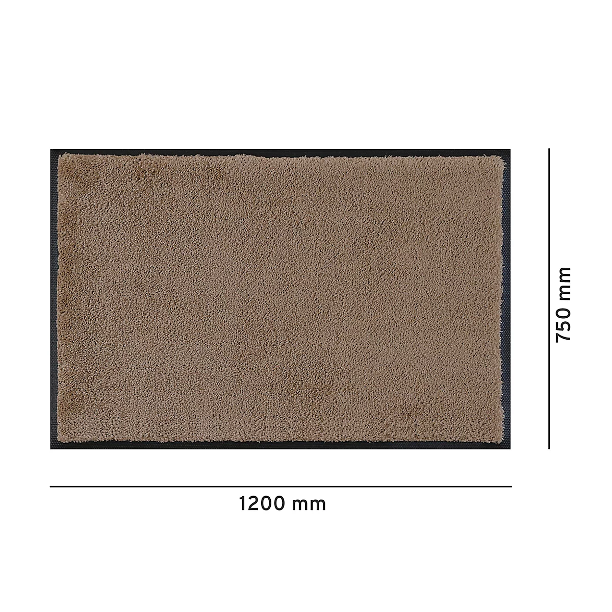 Brauner, rechteckiger Fußabtreter mit schwarzem Rahmen. Maße: 1200 x 750 mm.