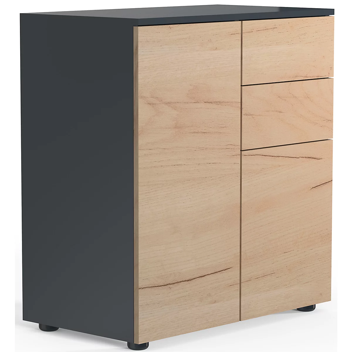 Kommode Dalosa, 4 Fächer & 2 Schübe, Tür, B 700 x T 390 x H 770 mm, Holz, anthrazit/Honig-Eiche