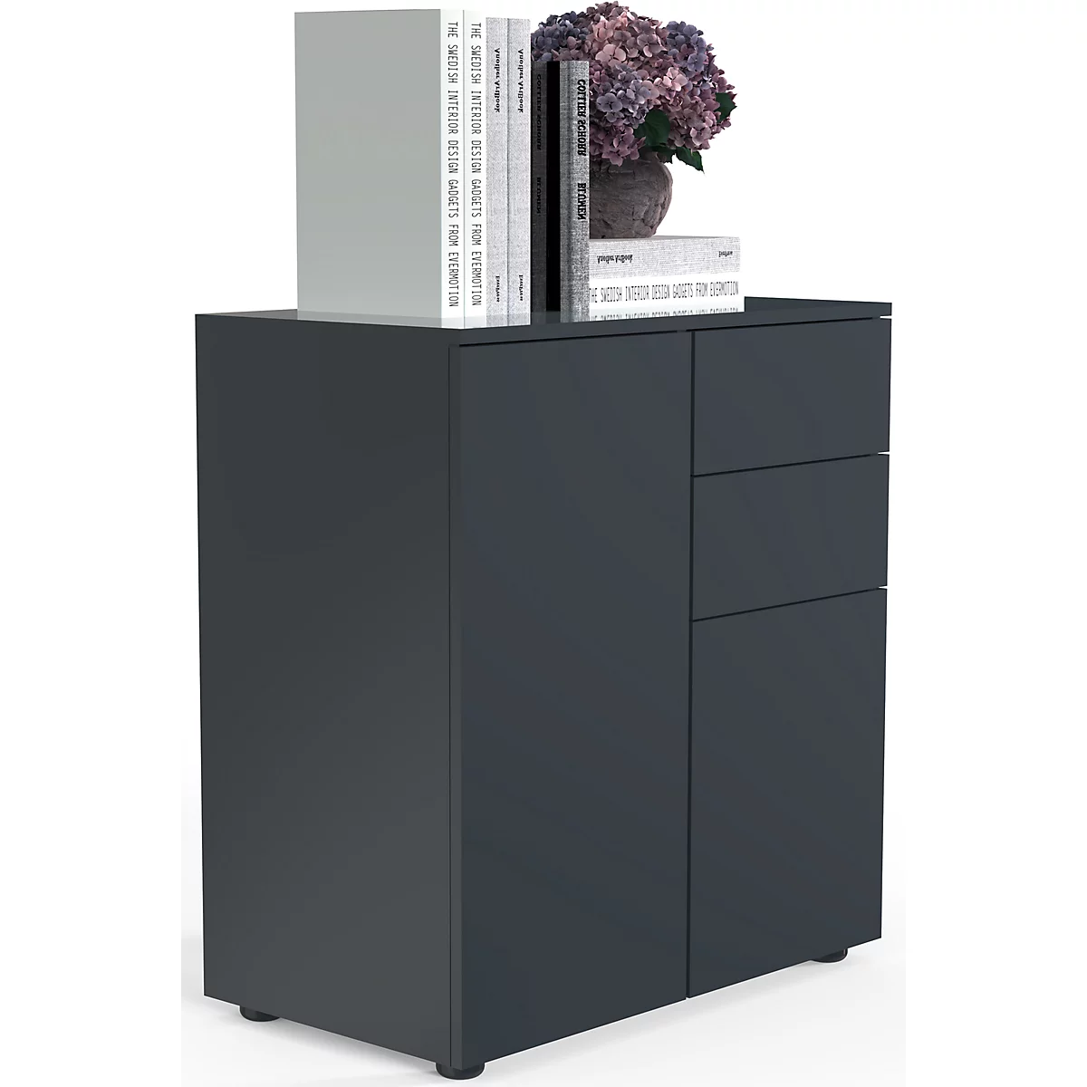 Kommode Dalosa, 4 Fächer & 2 Schübe, Tür, B 700 x T 390 x H 770 mm, Holz, anthrazit