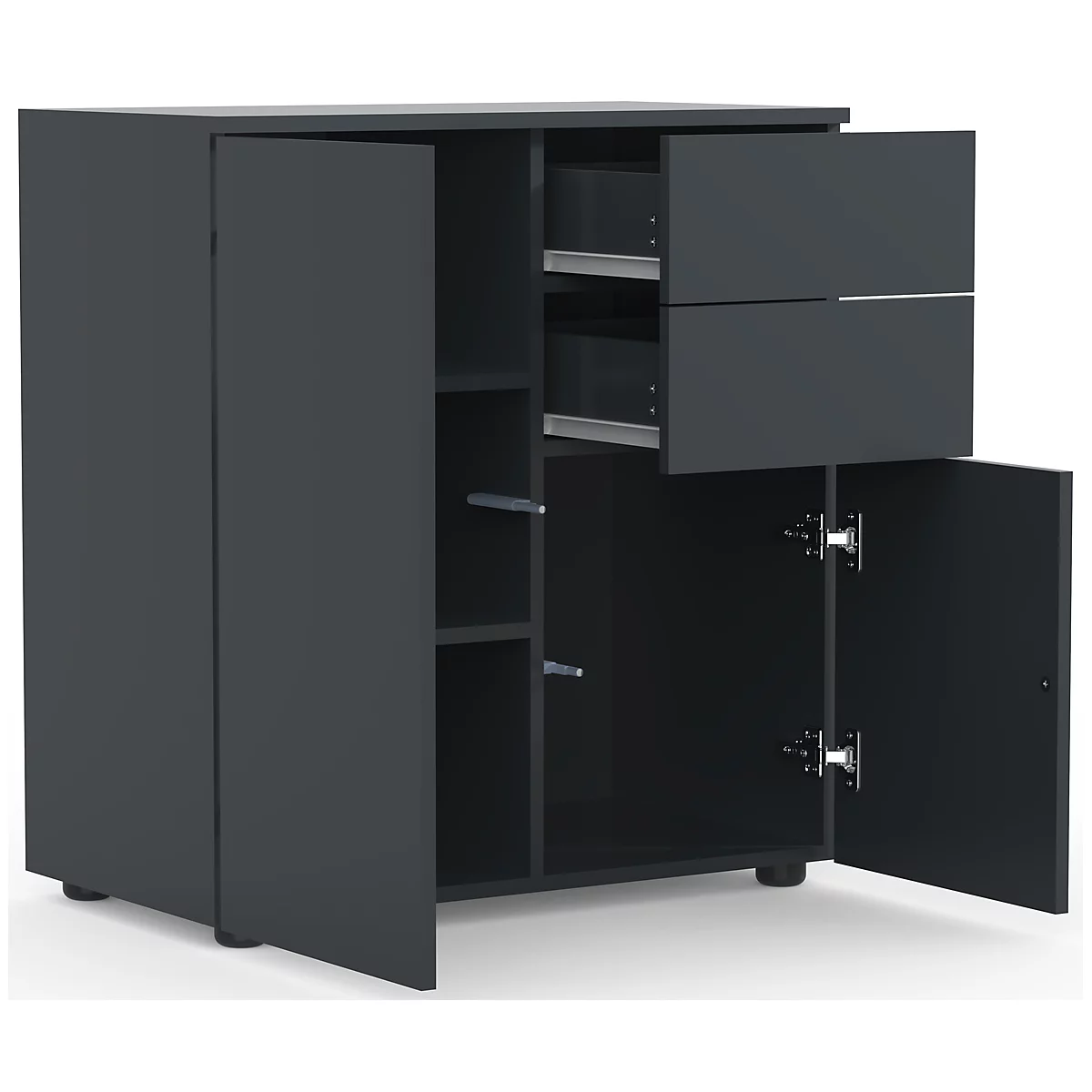 Kommode Dalosa, 4 Fächer & 2 Schübe, Tür, B 700 x T 390 x H 770 mm, Holz, anthrazit