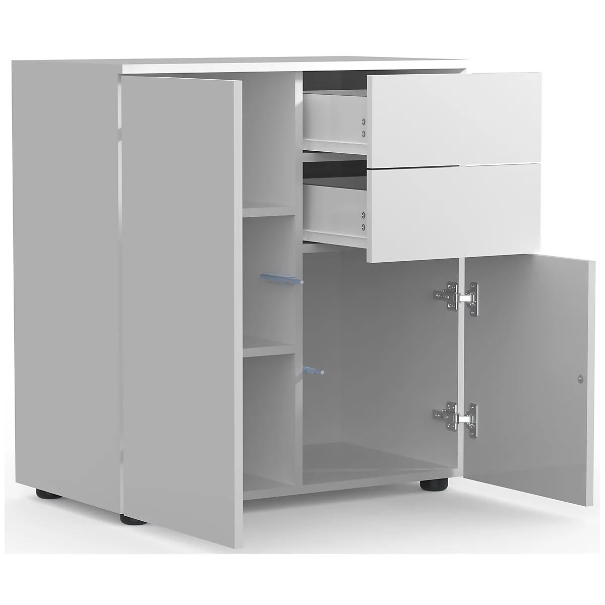 Kommode Dalosa, 4 Fächer & 2 Schübe, Tür, B 700 x T 390 x H 770 mm, Holz, weiß