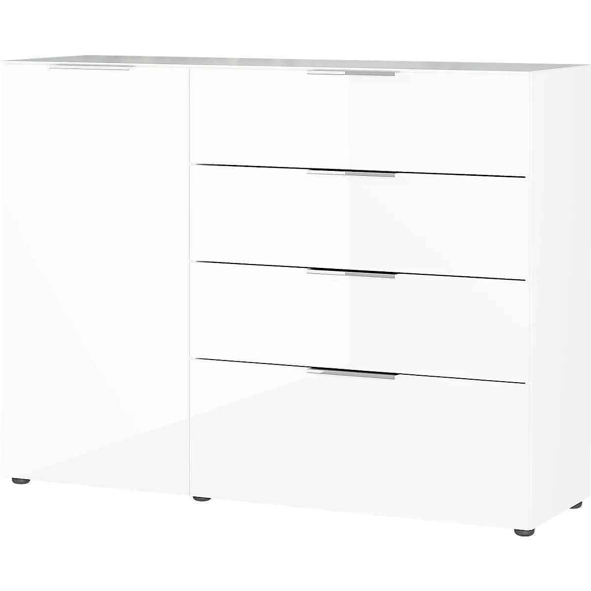 Kommode, mit 1 Schublade und 2 Türen, Glasfront- und auflage, B 830 x T 420 x H 1020 mm, weiß