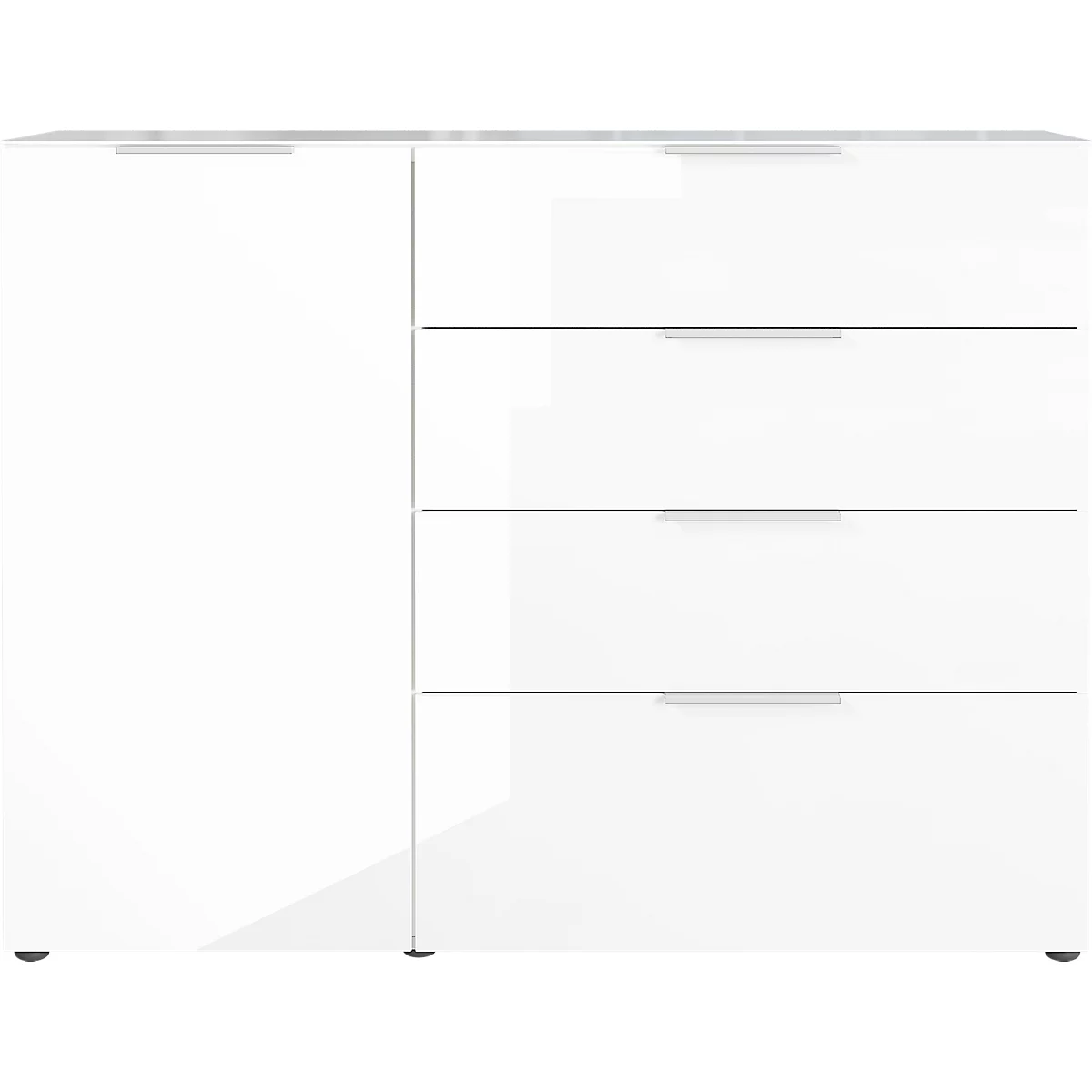Kommode, mit 1 Schublade und 2 Türen, Glasfront- und auflage, B 830 x T 420 x H 1020 mm, weiß
