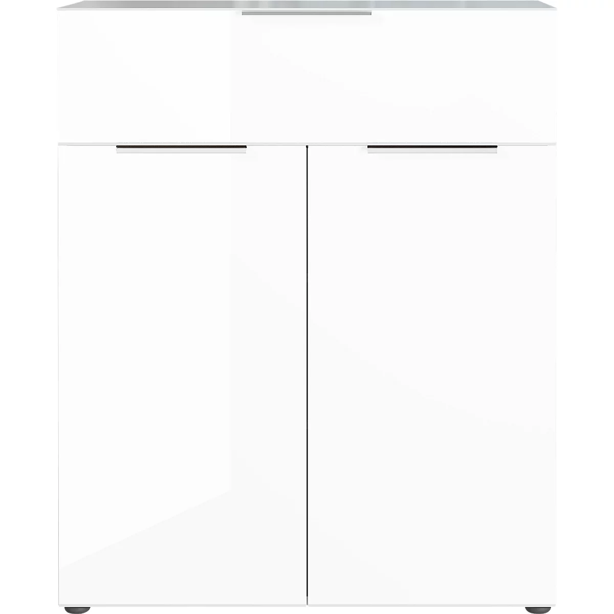 Kommode, mit 1 Schublade und 2 Türen, Glasfront- und auflage, B 830 x T 420 x H 1020 mm, weiß