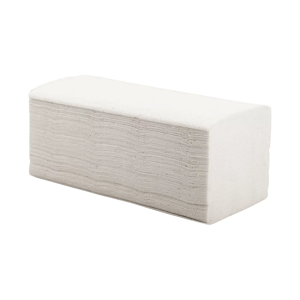 Ein rechteckiger Stapel weißer Papierhandtücher, die ordentlich angeordnet sind.