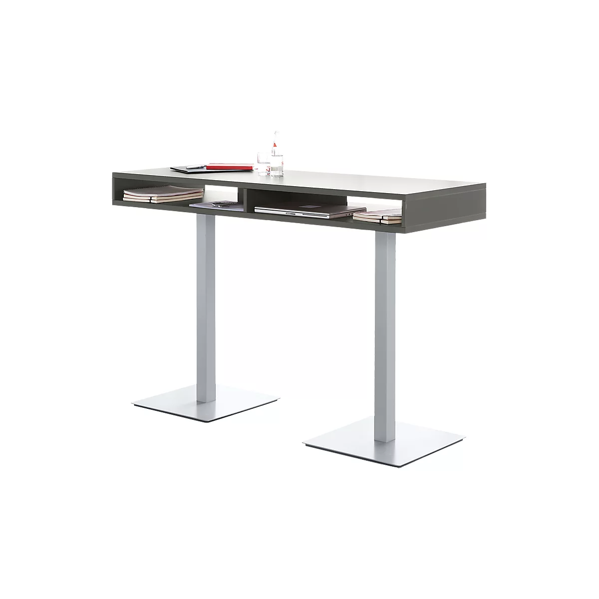 Konferenz-Stehtisch BOX, bis 6 Personen, Rechteck, Standfuß, B 1600 x T 600 x H 1105 mm, graphit/alusilber