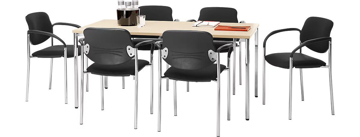 Konferenztisch, bis 6 Personen, Rechteck, 4-Fuß Quadratrohr, B 1600 x T 800 x H 720 mm, Ahorn/chromsilber