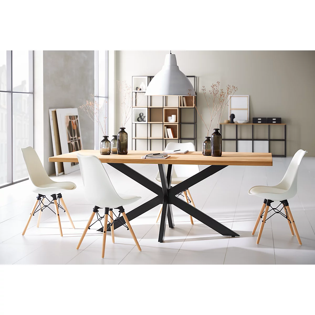 Konferenztisch FRED, Rechteck, X-Fußgestell, B 2000 x H 750 x T 900 mm, Wildeiche massiv/schwarz