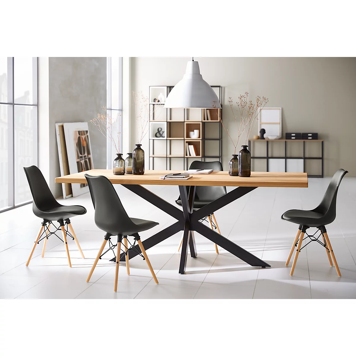 Konferenztisch FRED, Rechteck, X-Fußgestell, B 2000 x H 750 x T 900 mm, Wildeiche massiv/schwarz