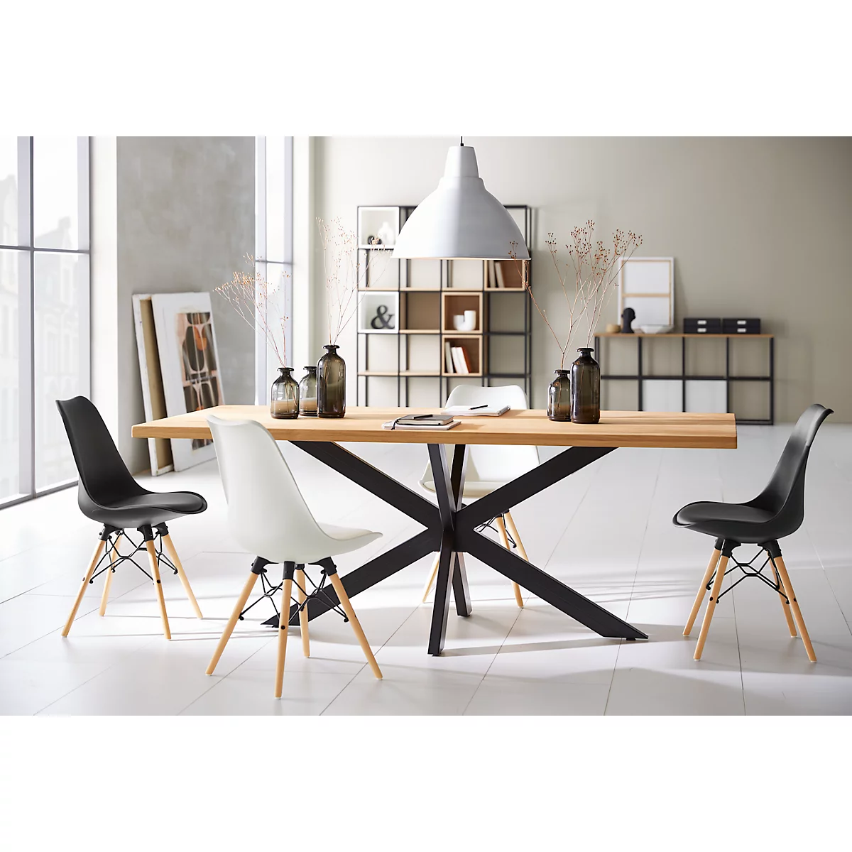 Konferenztisch FRED, Rechteck, X-Fußgestell, B 2000 x H 750 x T 900 mm, Wildeiche massiv/schwarz