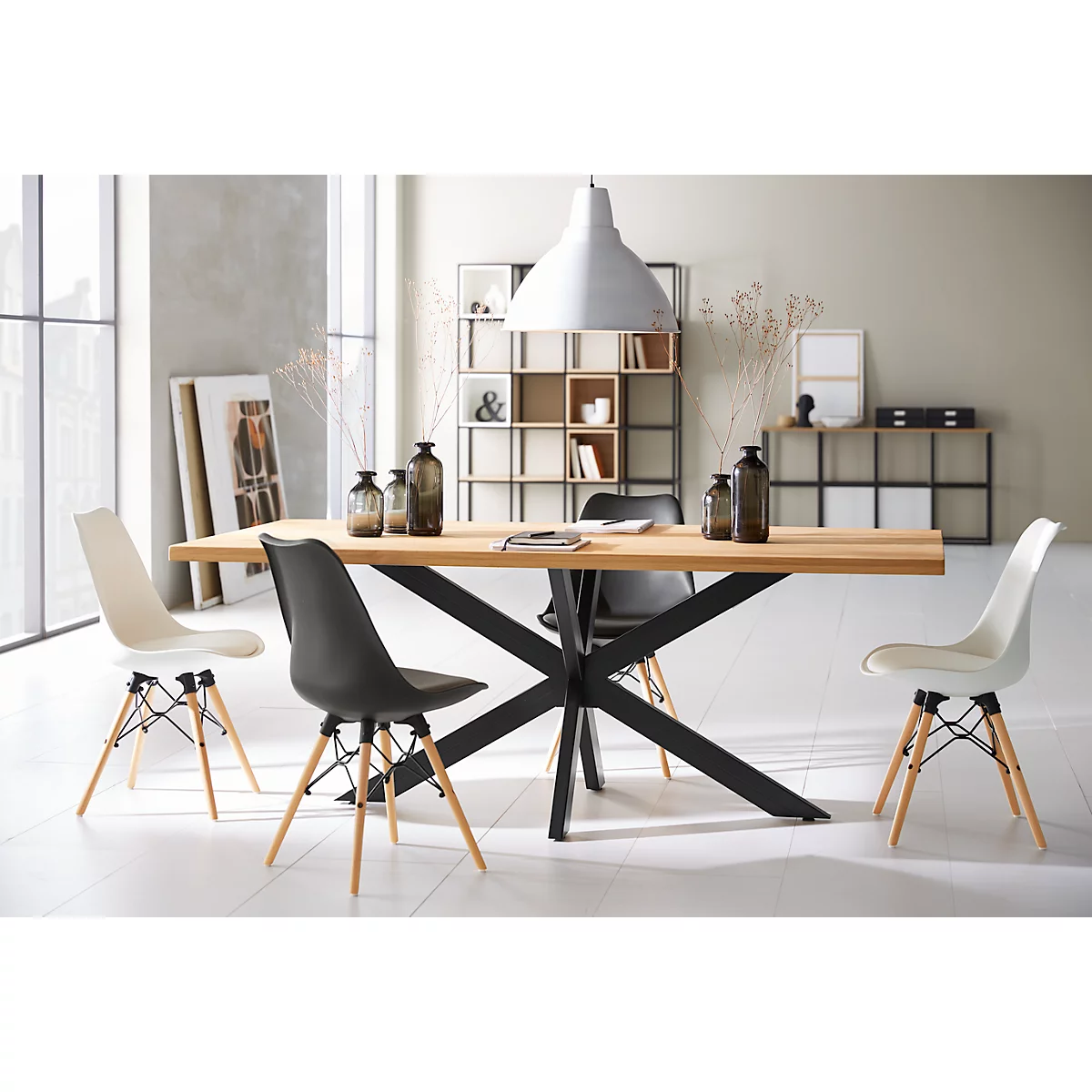 Konferenztisch FRED, Rechteck, X-Fußgestell, B 2000 x H 750 x T 900 mm, Wildeiche massiv/schwarz