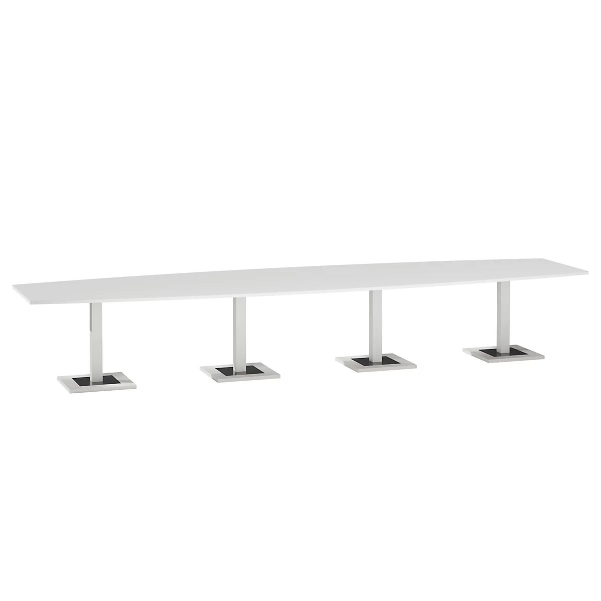 Konferenztisch Quandos Bootsform, 4teilig, B 4500 x T 1200 mm, weiss
