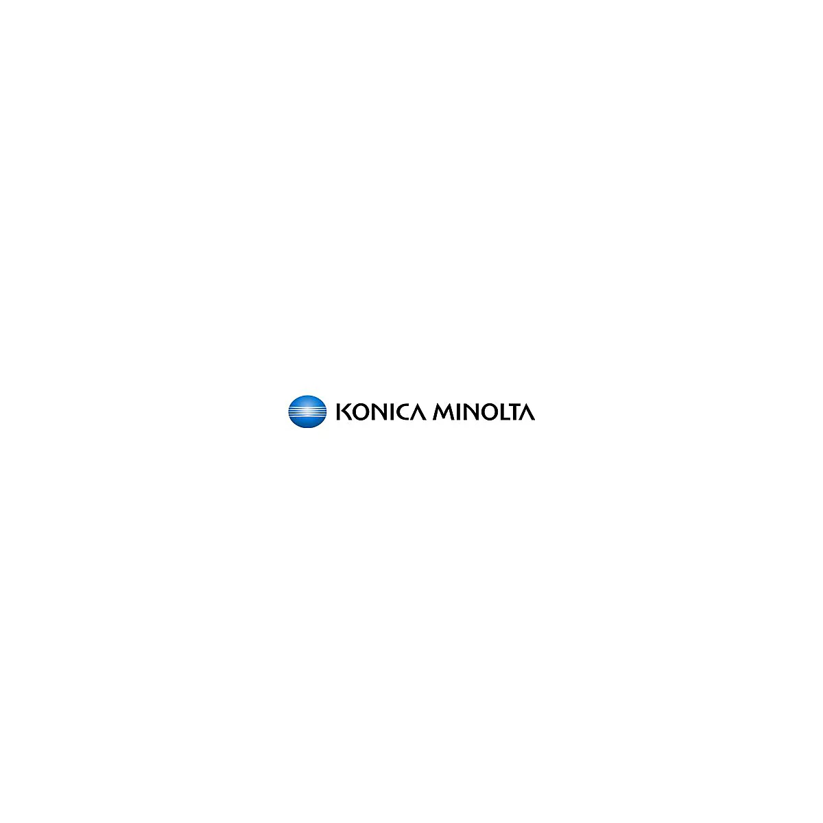 Logo von Konica Minolta: Blauer Globus mit weißen Linien, rechts daneben schwarzer Schriftzug.