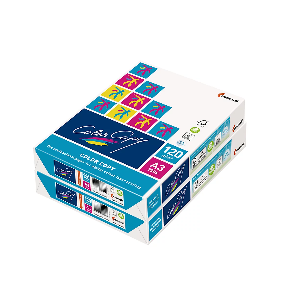 Kopieerpapier Mondi Color Copy, A3, 120 g/m², zuiver wit, 1 doos = 2 x 250 vellen