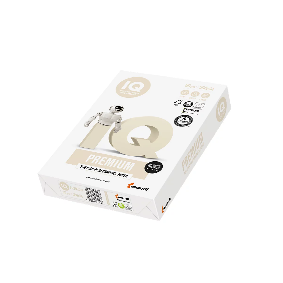 Kopieerpapier Mondi IQ Premium, A4, 80 g/m², helderwit, 1 doos = 5 x 500 vellen