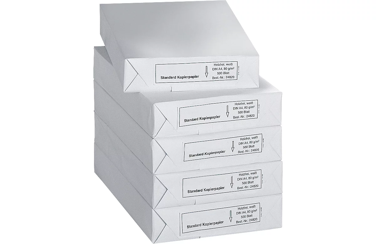 Kopieerpapier Standard, A4-formaat, 80 g/m², wit, 1 doos = 5 x 500 vellen