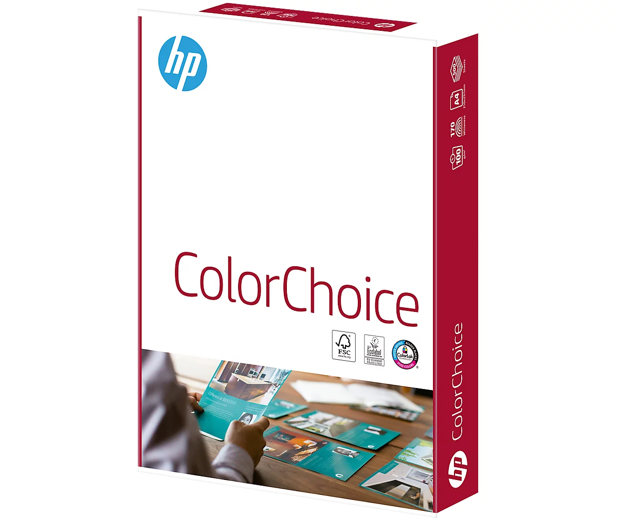 Kopierpapier Hewlett Packard ColorChoice, DIN A4, 100 g/m², hochweiß, 1 Paket = 500 Blatt