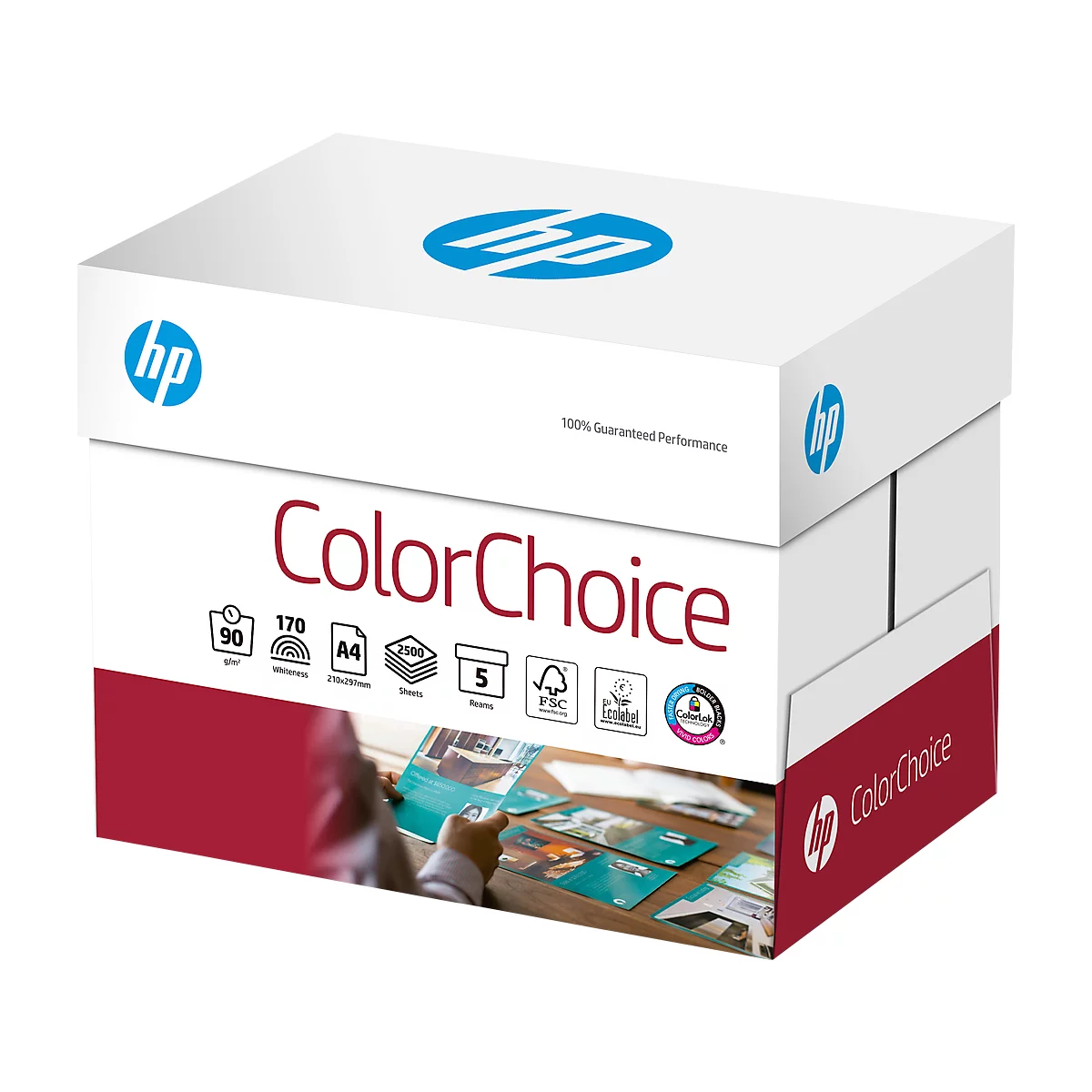 Kopierpapier Hewlett Packard ColorChoice, DIN A4, 90 g/m², hochweiß, 1 Karton = 5 x 500 Blatt