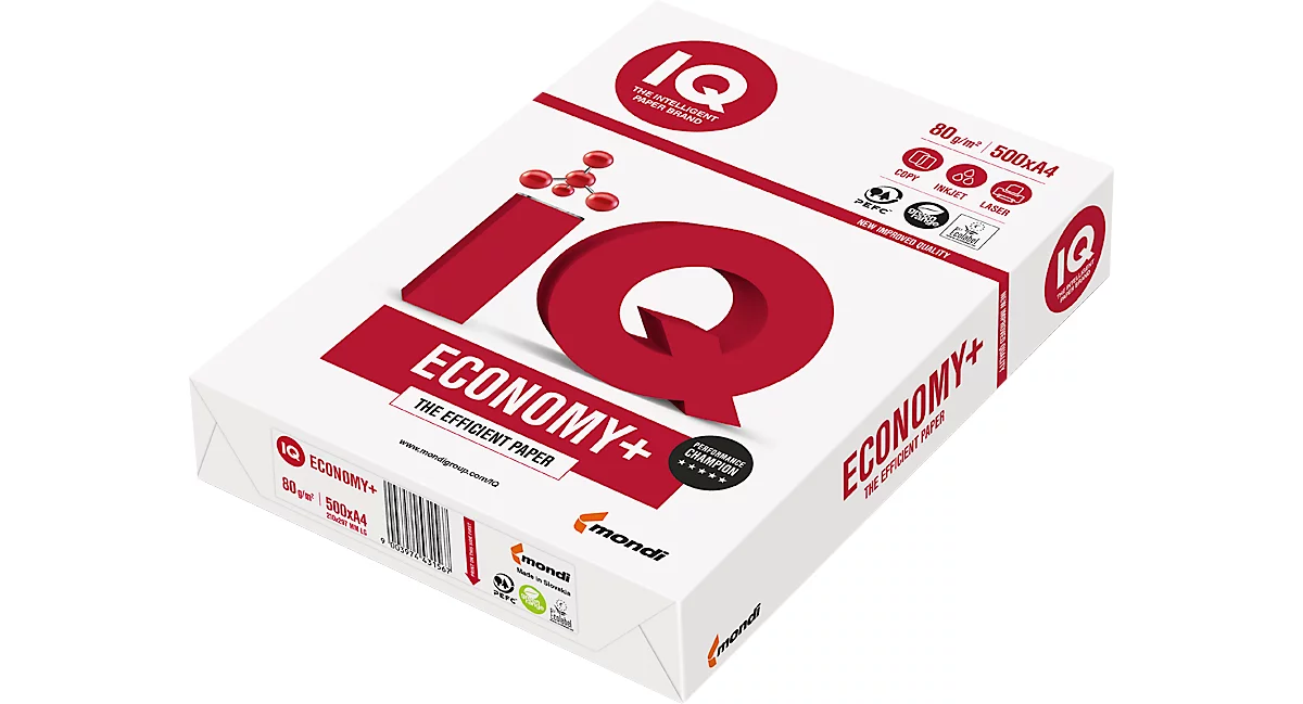 Kopierpapier IQ Economy +, DIN A4, 80 g/m², reinweiß, 1 Karton = 10 x 500 Blatt