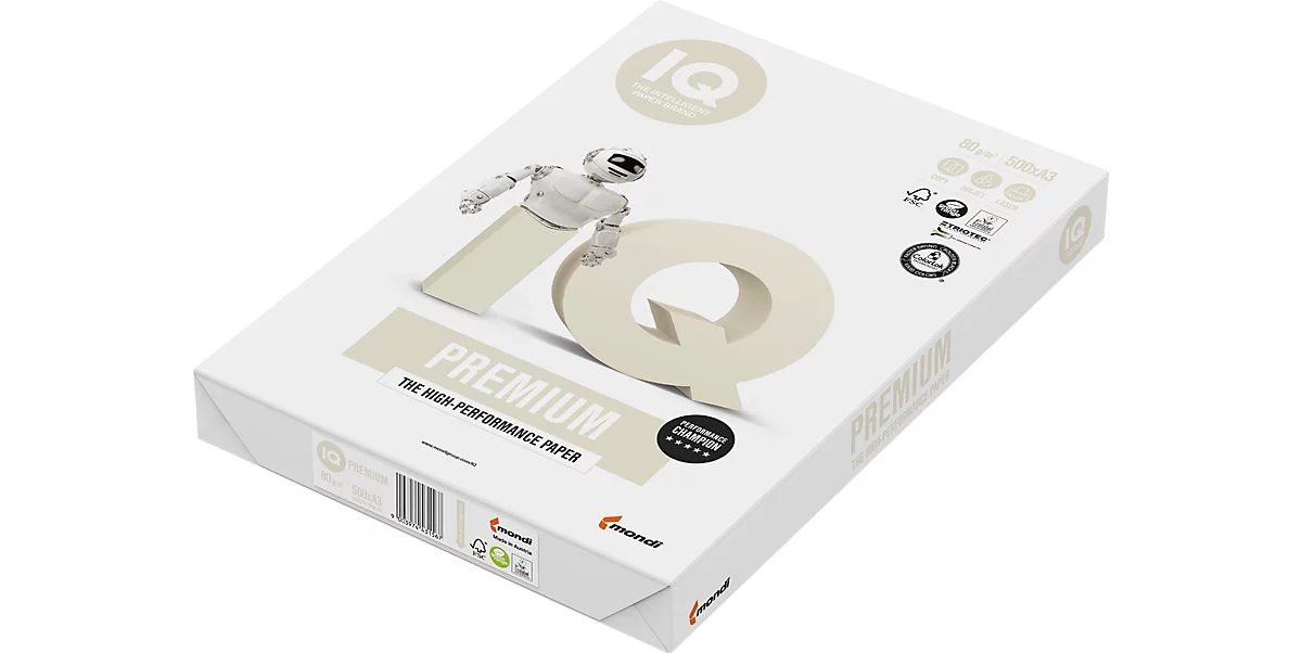 Kopierpapier IQ Premium, DIN A3, 80 g/m², reinweiß, 1 Paket = 500 Blatt
