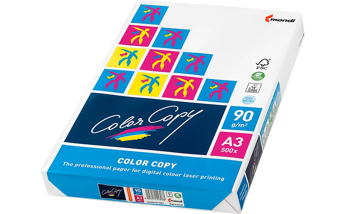 Kopierpapier Mondi Color Copy, DIN A3, 90 g/m², reinweiß, 1 Paket = 500 Blatt