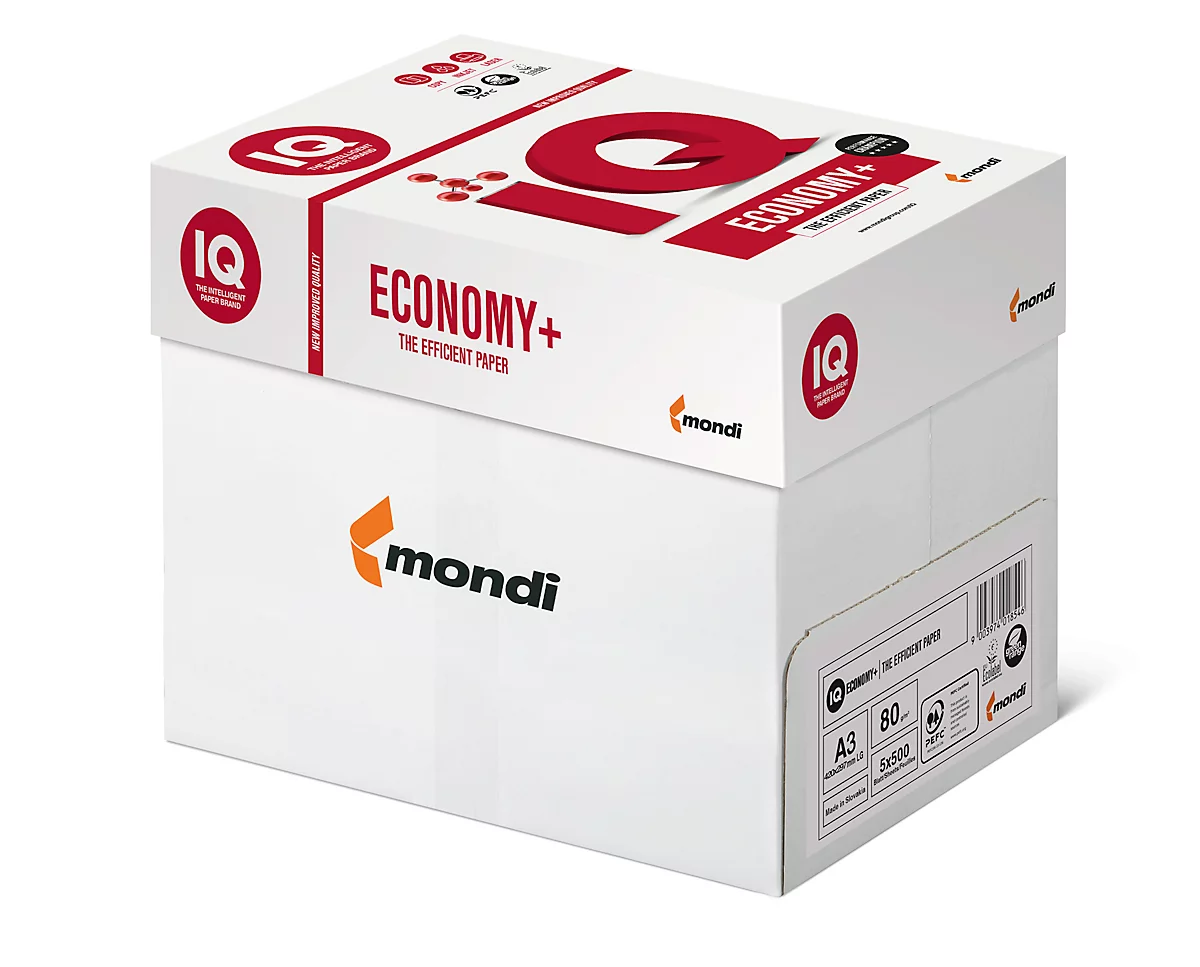 Kopierpapier Mondi IQ Economy +, DIN A3, 80 g/m², reinweiß, 1 Paket = 500 Blatt