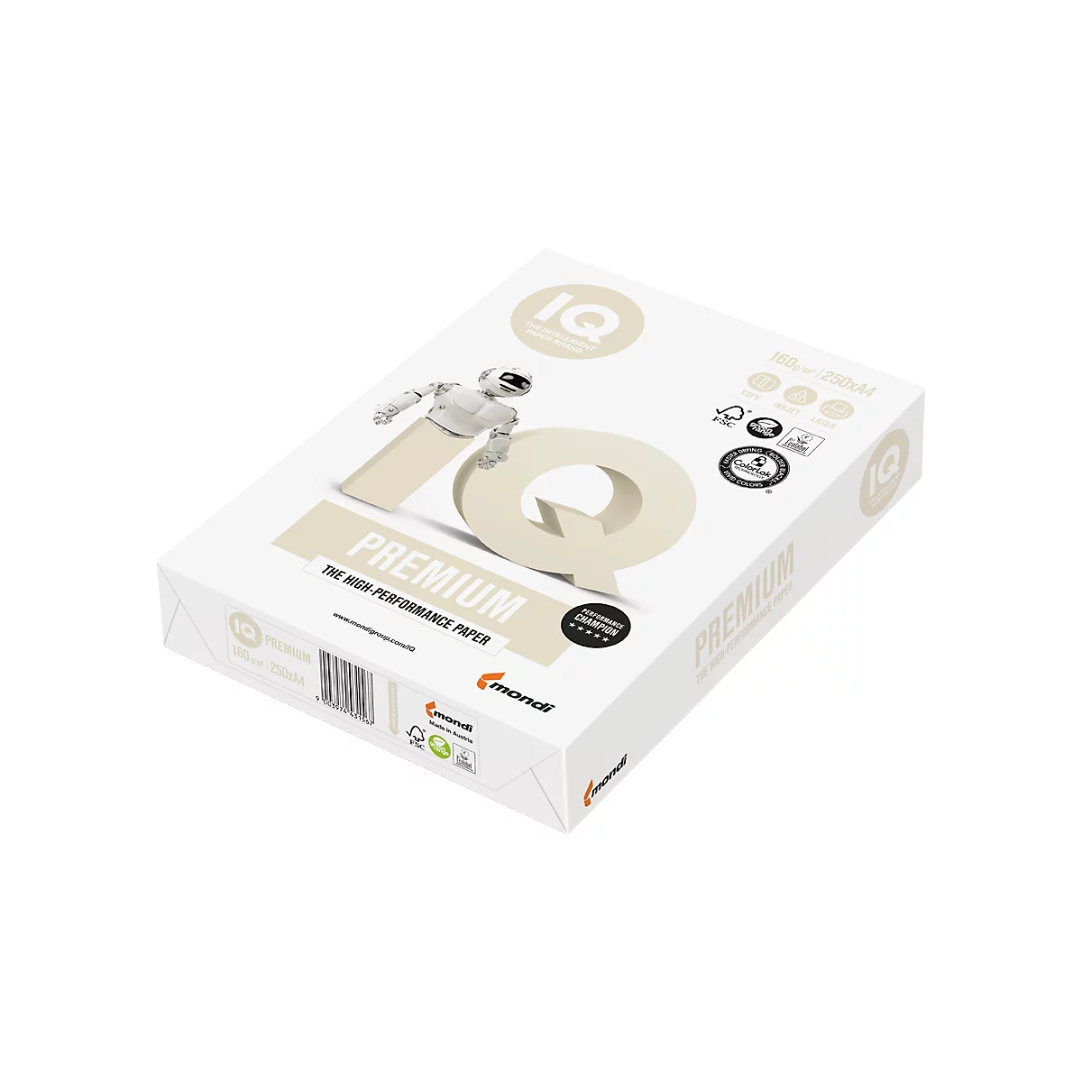 Kopierpapier Mondi IQ Premium, DIN A4, 160 g/m², reinweiß, 1 Paket = 250 Blatt