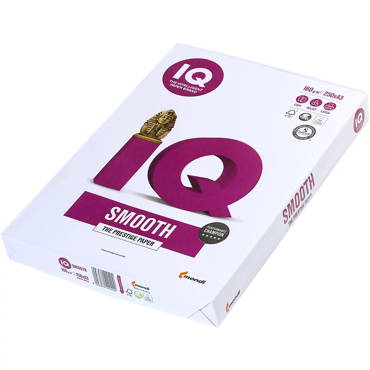 Kopierpapier Mondi IQ Smooth, DIN A3, 160 g/m², hochweiß, 1 Paket = 250 Blatt