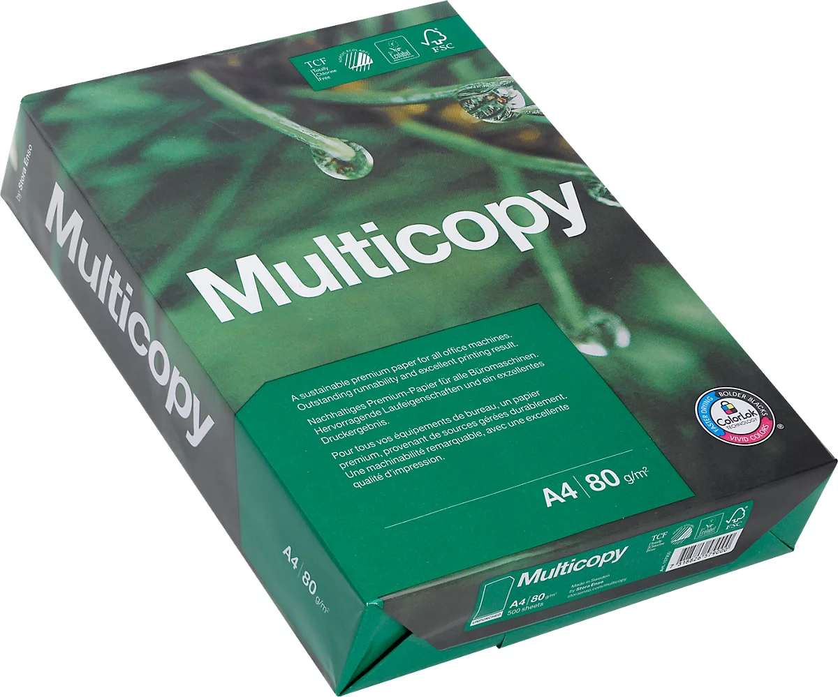Kopierpapier Multicopy, DIN A4, 80 g/m², hochweiß, 1 Paket = 500 Blatt