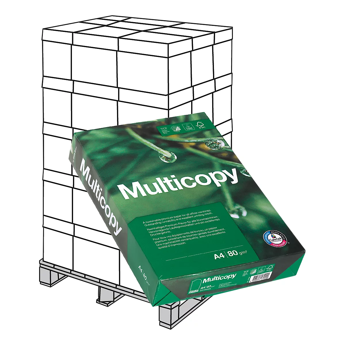 Kopierpapier Multicopy, DIN A4, 80 g/m², weiß, 1 Palette = 200 x 500 Blatt