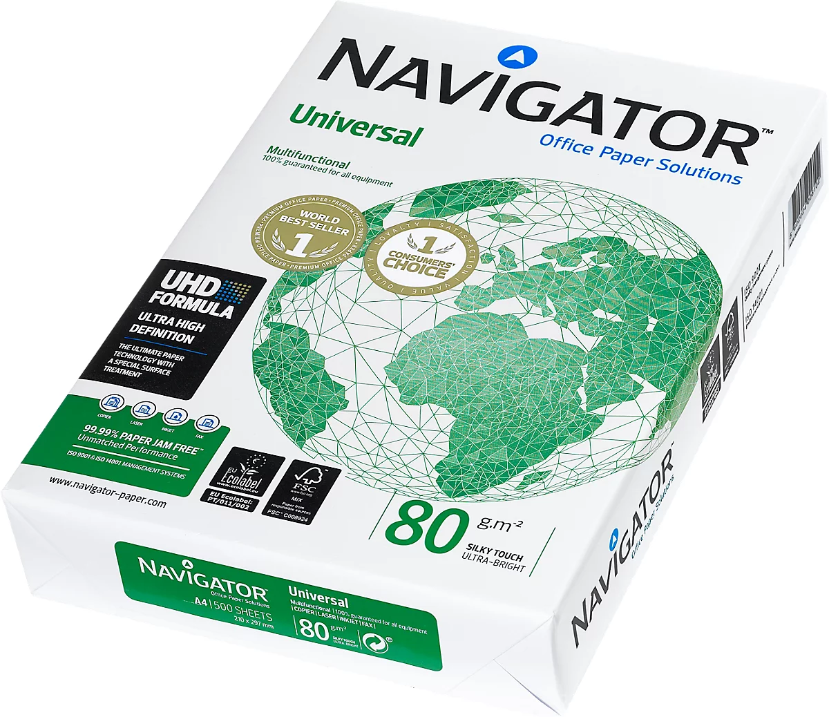 Kopierpapier Navigator Universal, DIN A4, 80 g/m², hochweiss, 1 Karton = 5 x 500 Blatt