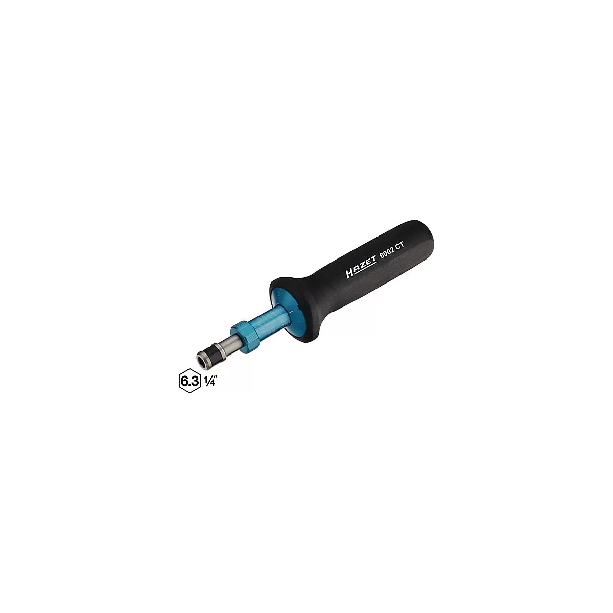 Schroevendraaier, zwart met blauw element, opschrift HAZET 6002 CT.