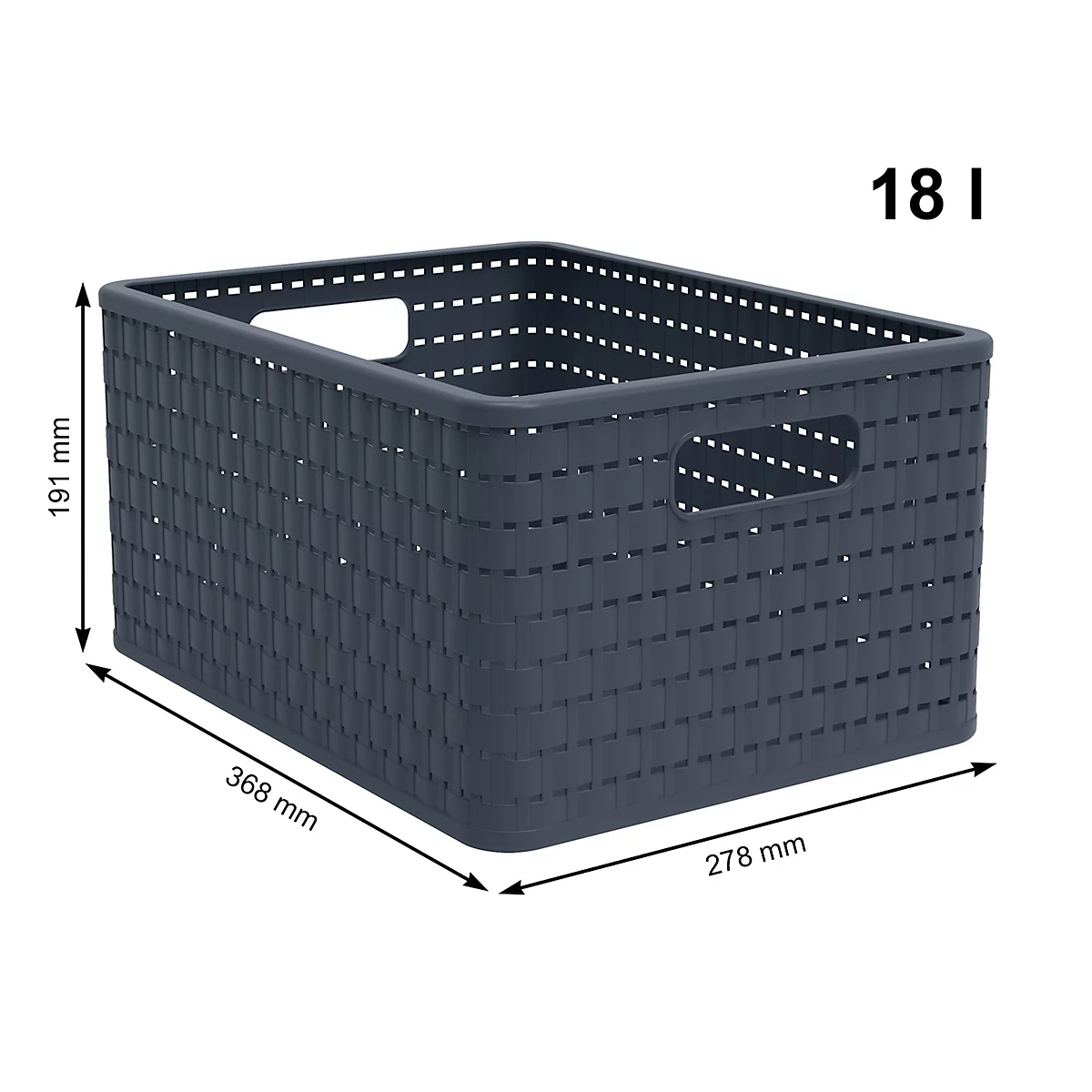 Korb COUNTRY, 18 Liter, Rattan-Optik, Kunststoff, spülmaschinengeeignet, stapelbar, B 278 x L 368 x H 199 mm, dunkelblau