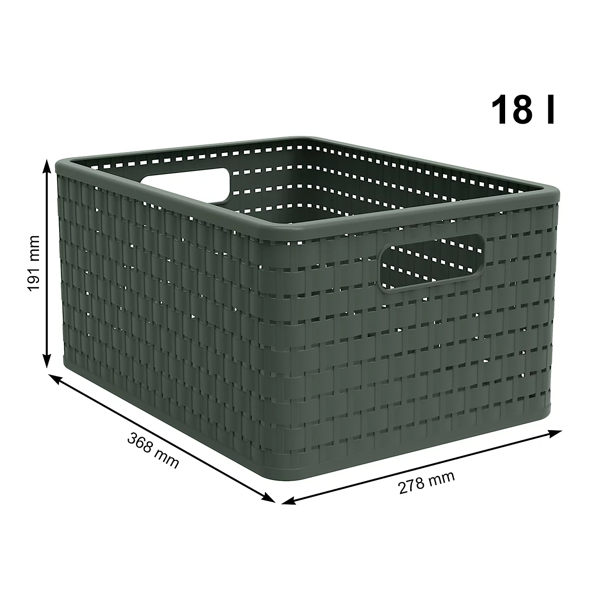Korb COUNTRY, 18 Liter, Rattan-Optik, Kunststoff, spülmaschinengeeignet, stapelbar, B 278 x L 368 x H 199 mm, dunkelgrün