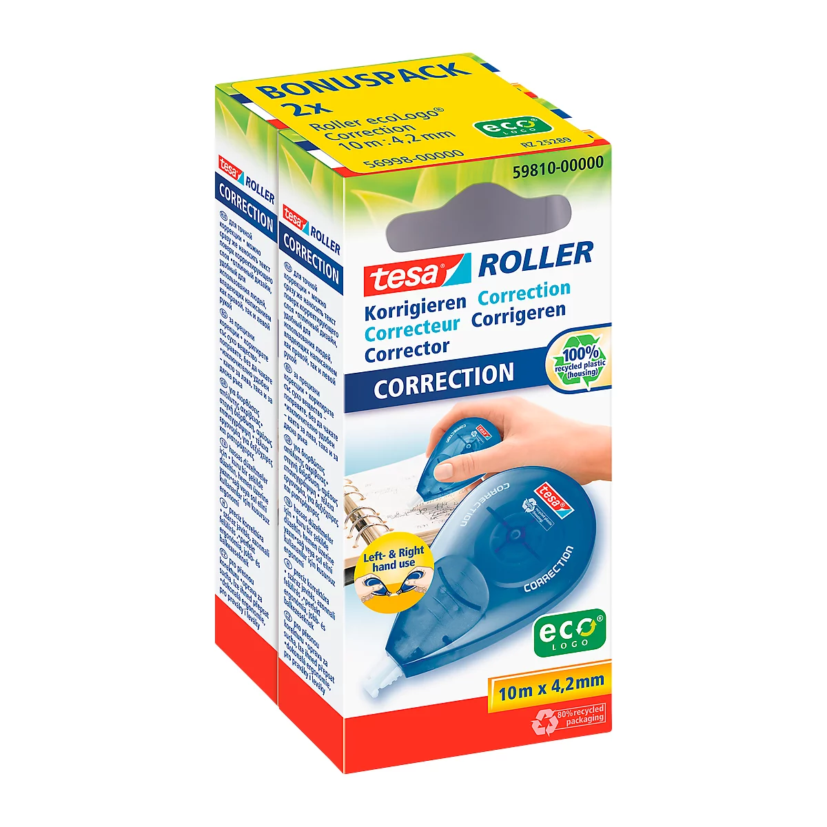 Korrektur-Roller tesa® Sideway, Sparpack mit 2 Stück, B 4,2 mm x L 10 m