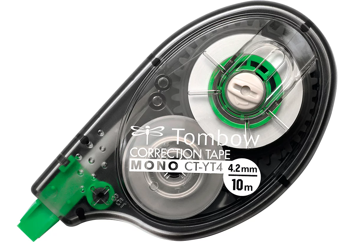 Korrekturroller Tombow MONO CT-YT4, seitliche Abrolltechnik, Bandmaße L 10 m x B 4,2 mm, zu 72 % aus Recycling-Kunststoff