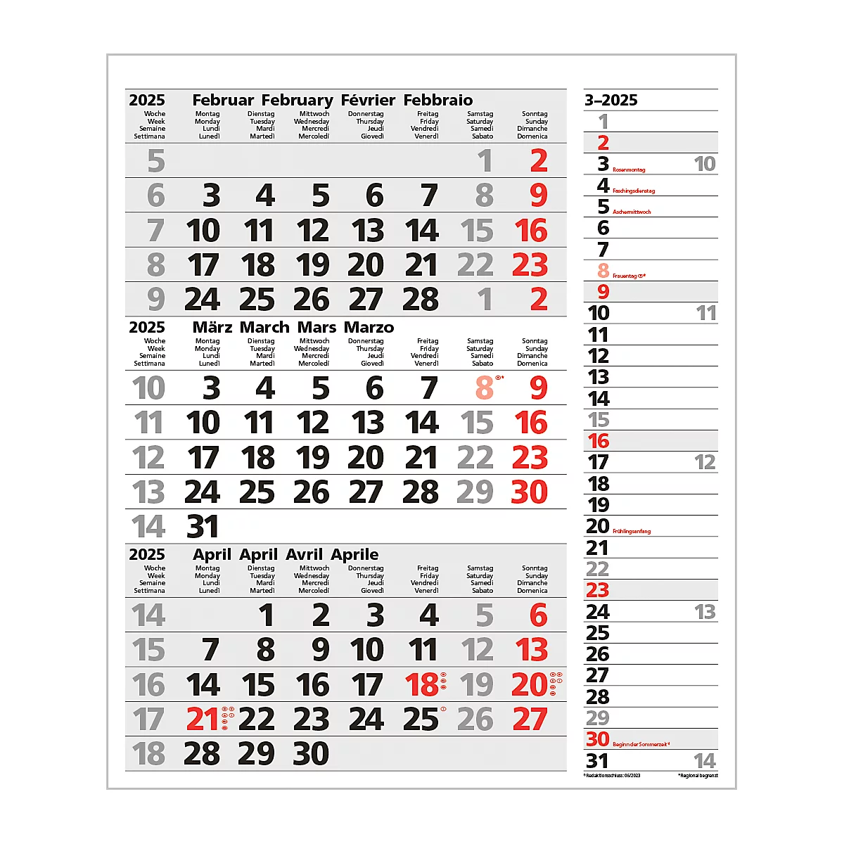 Korsch 3-maandenplanner 2025 Combi, strip timer, datumschuif, B 300 x H 478 mm, grijs