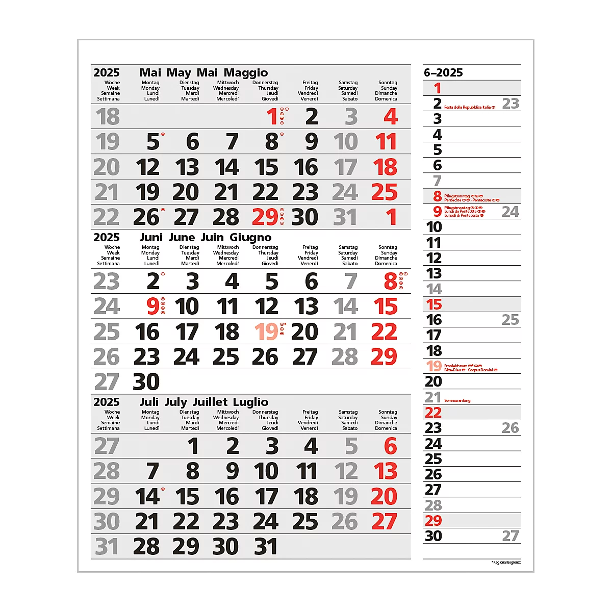 Korsch 3-maandenplanner 2025 Combi, strip timer, datumschuif, B 300 x H 478 mm, grijs