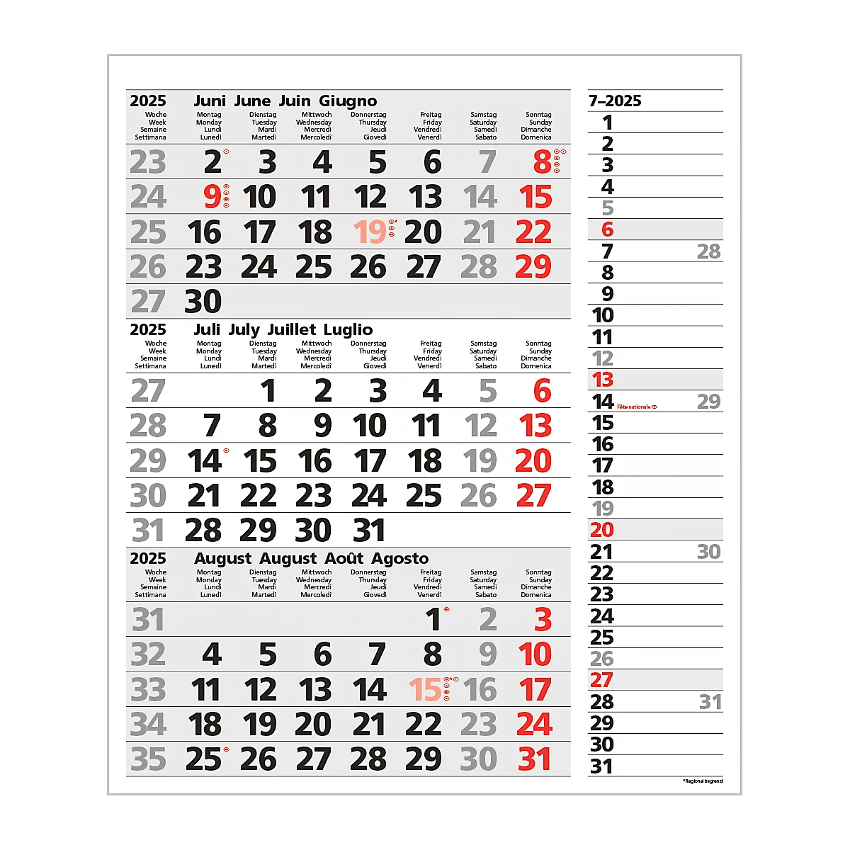 Korsch 3-maandenplanner 2025 Combi, strip timer, datumschuif, B 300 x H 478 mm, grijs