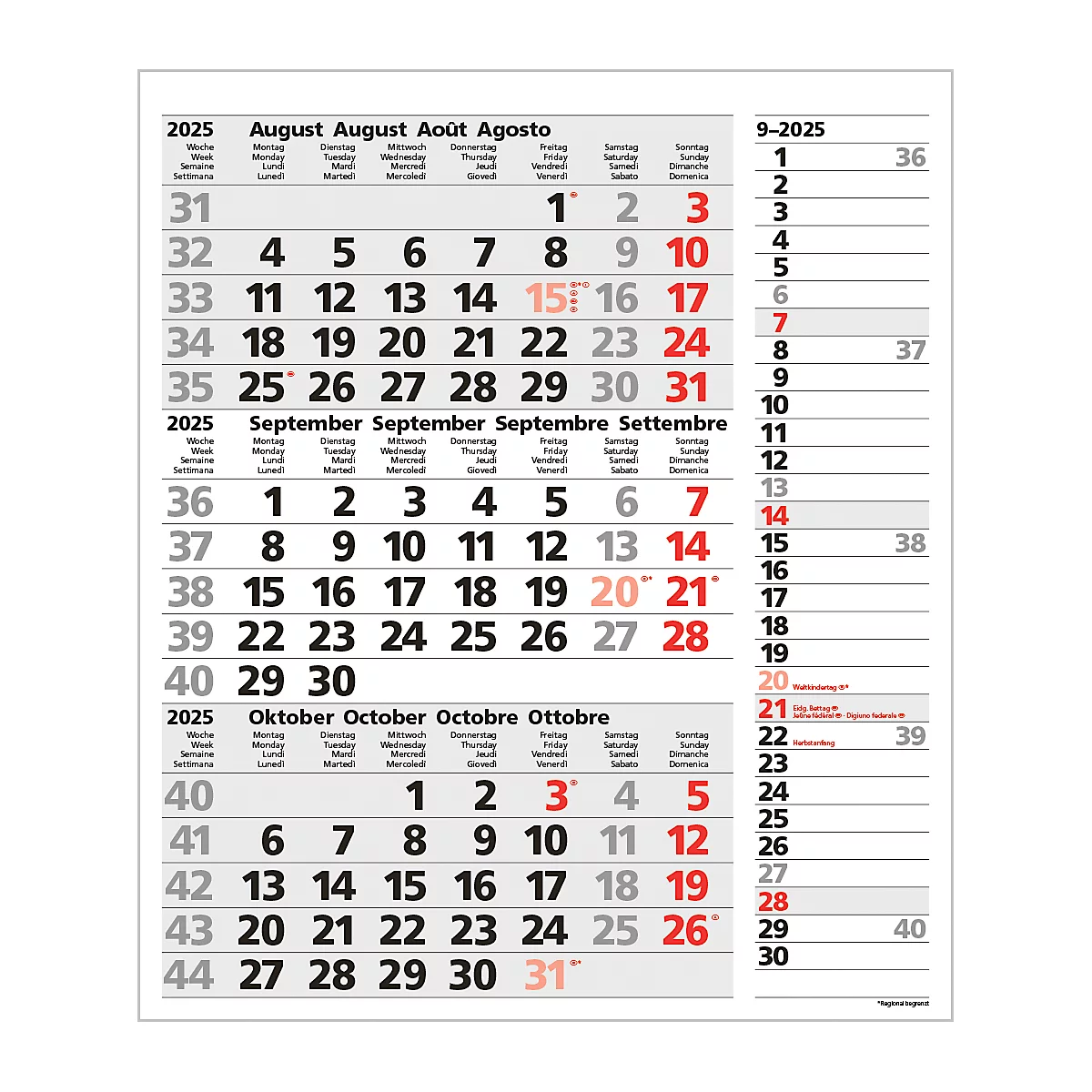 Korsch 3-maandenplanner 2025 Combi, strip timer, datumschuif, B 300 x H 478 mm, grijs