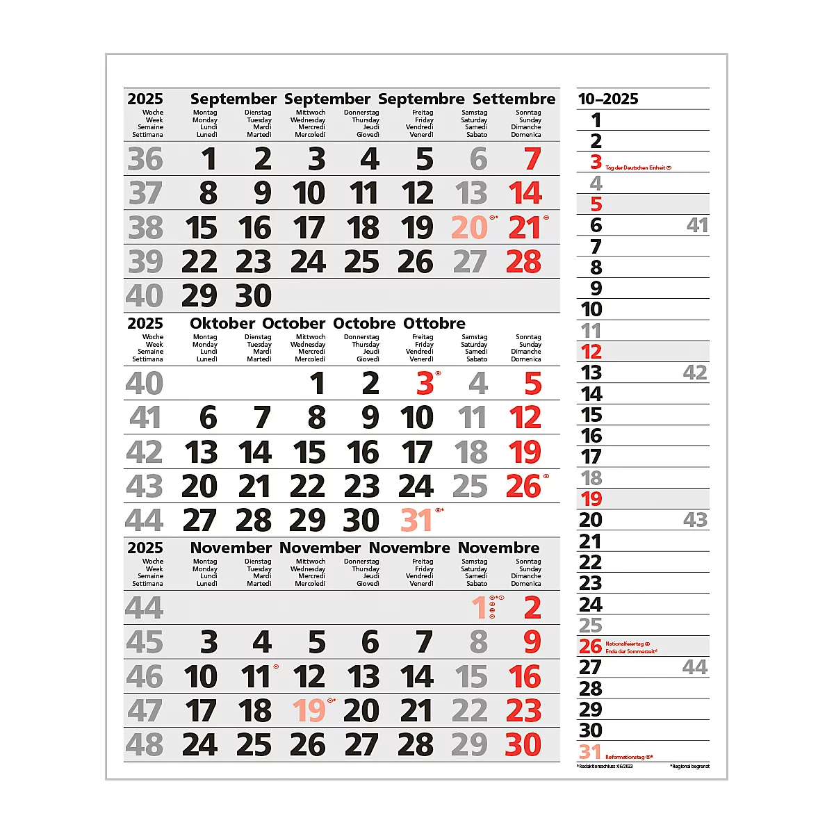 Korsch 3-maandenplanner 2025 Combi, strip timer, datumschuif, B 300 x H 478 mm, grijs