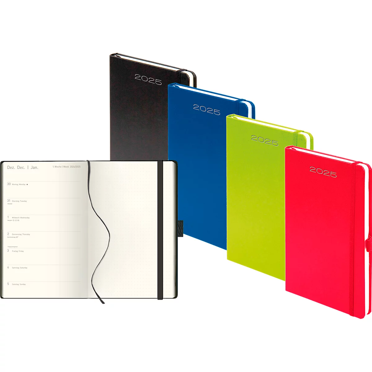 Korsch agenda de poche Colour 2025, 144 pages, 12 mois, couverture papier, différentes couleurs