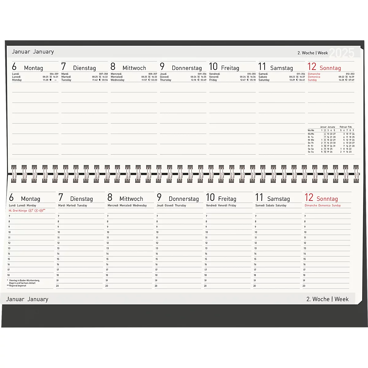 Korsch bureaukalender 2025 Edition Nature, weekoverzicht, kalender in D/GB, B 298 x H 105 mm, zwart