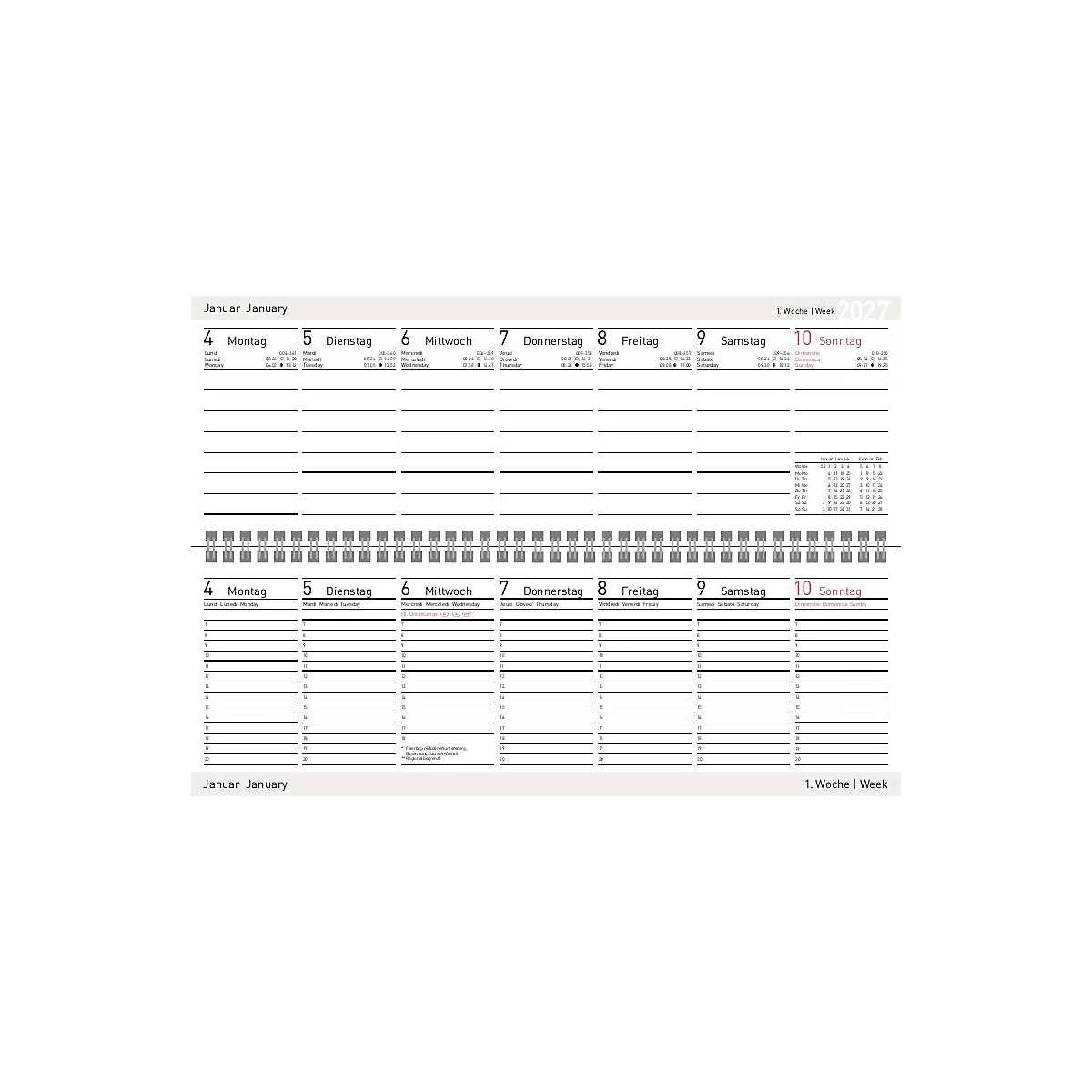 Un agenda hebdomadaire pour janvier 2023 avec les dates et des lignes quadrillées pour les notes.