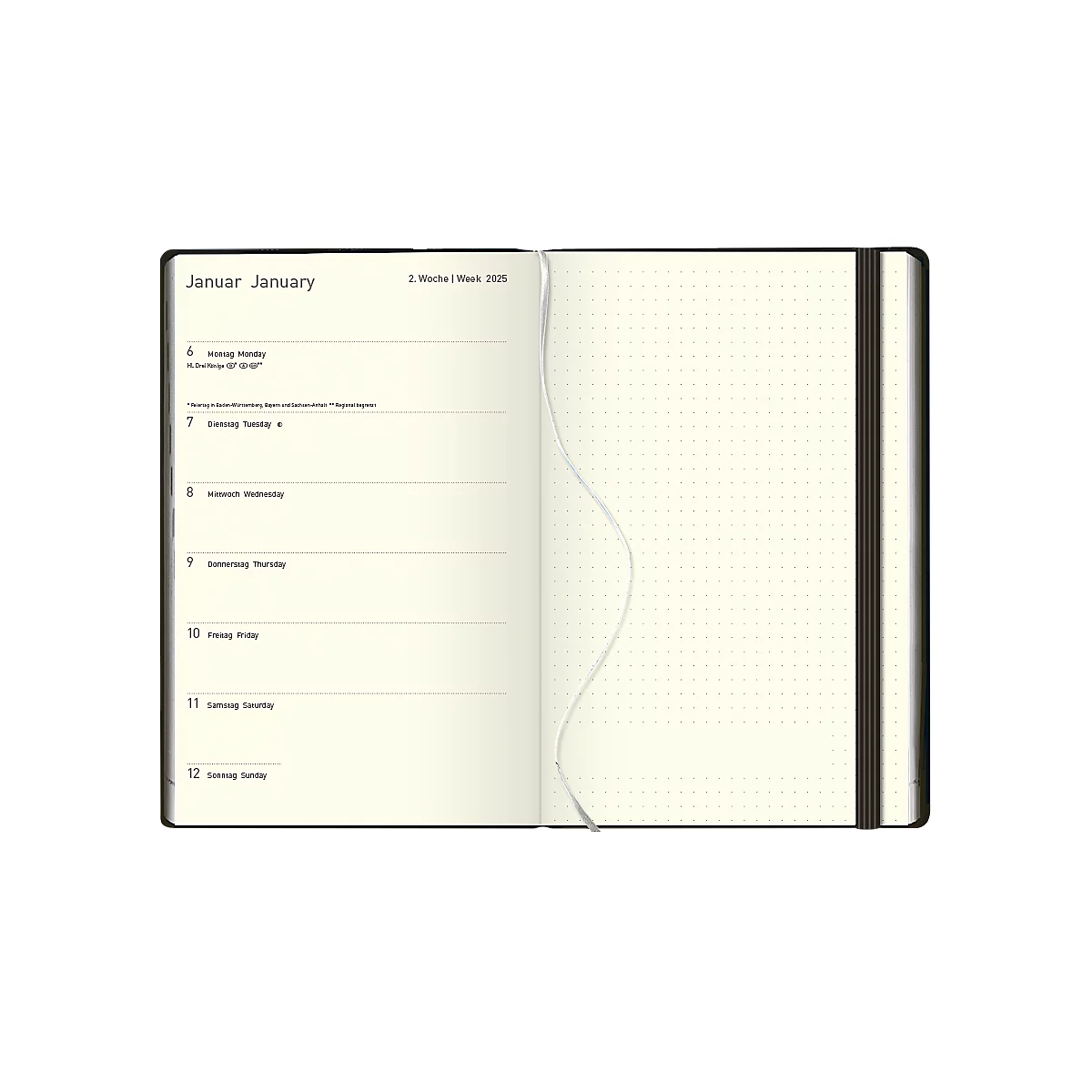 Korsch Calendrier livre Times Big 12 2025, calendrier en D/GB, reliure naturelle, L 130 x H 210 mm, noir