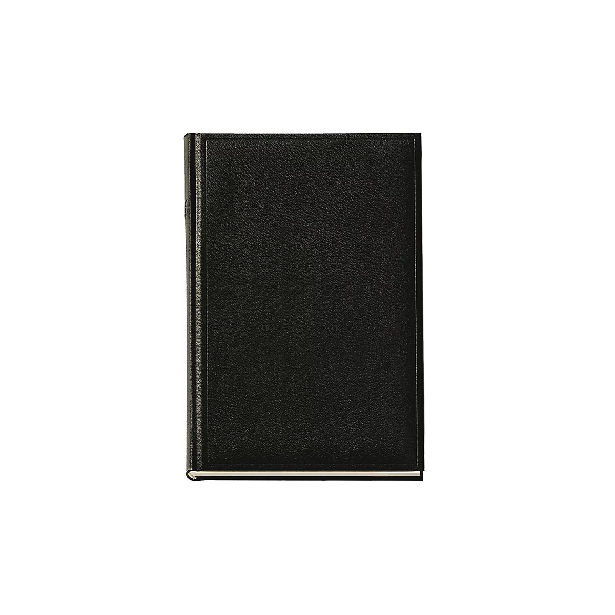 Un livre noir, debout, avec une tranche nervurée. La tranche du livre est blanche.