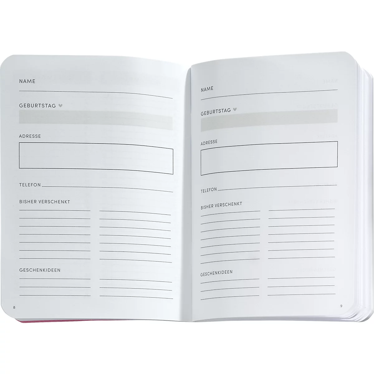 Korsch zakboekje 'Geschenkplanner', DIN A6, hardcover, B 105 x H 148 mm, roze/wit