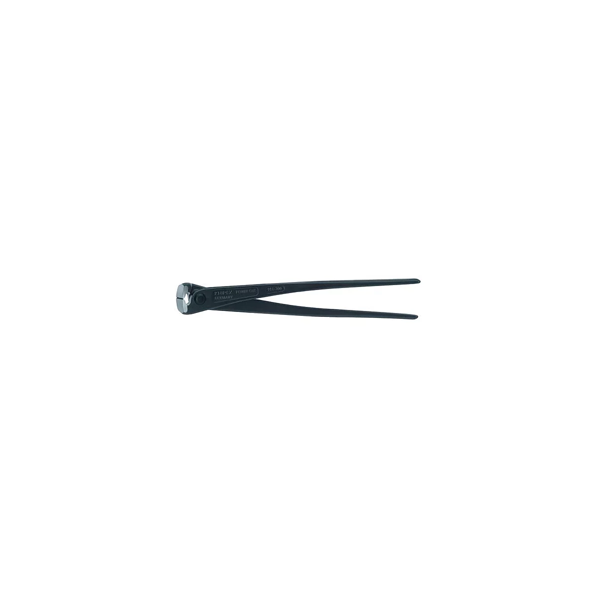 Zwarte Knipex kniptang, detailopname. Tekst op de tool: Knipex Germany.