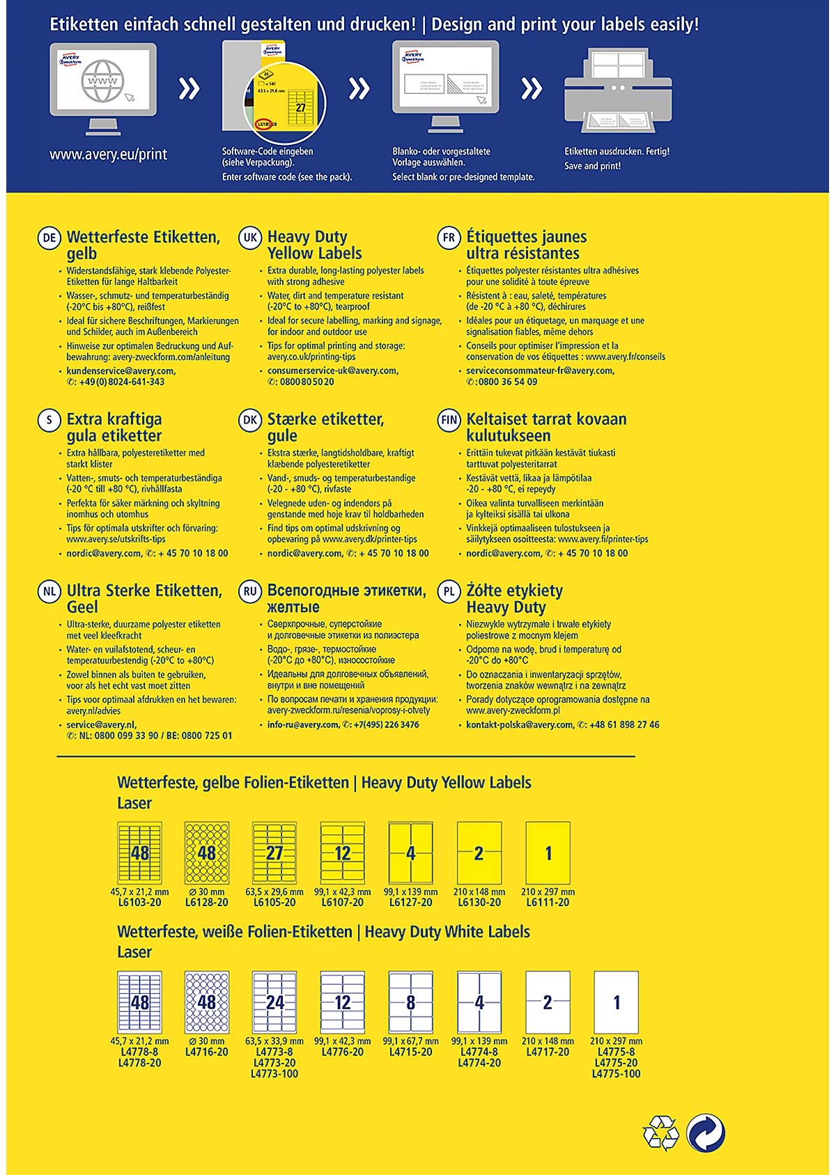 Kraftkleber-Etiketten für Laserdrucker, 45,7 x 25,4 mm