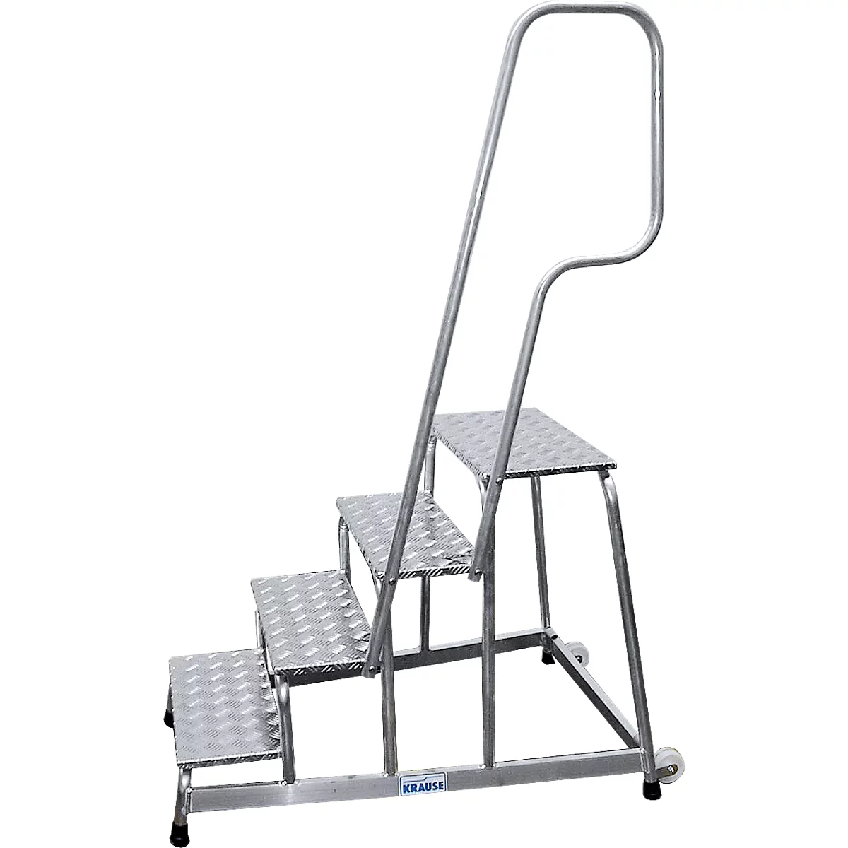 Three-step aluminum stepladder with handrail and non-slip treads. The Krause brand logo is visible on the base.